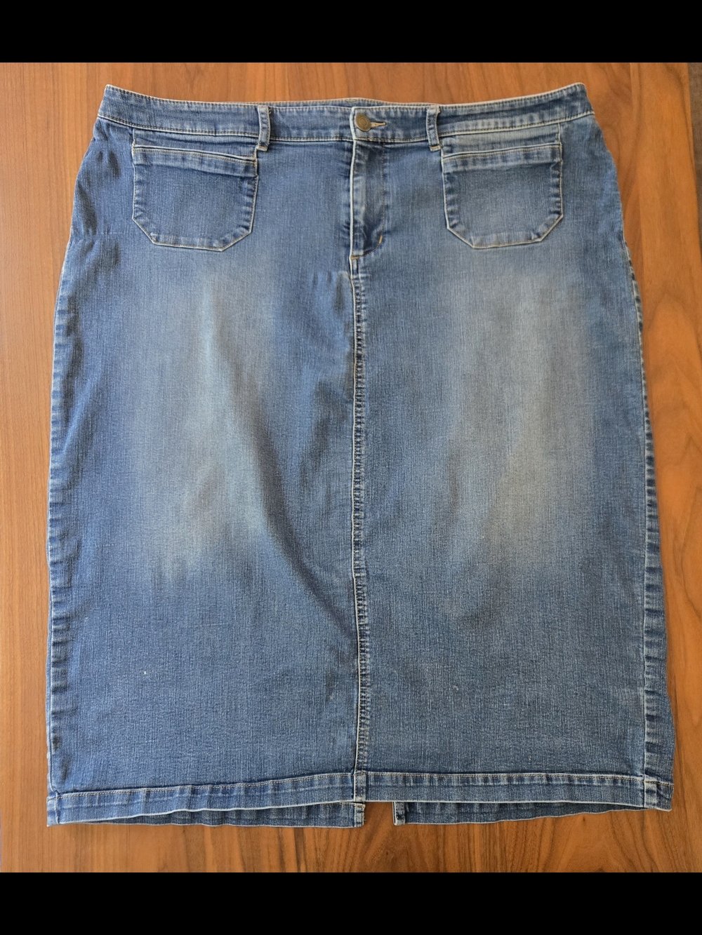 Vintage Y2K Denim Midi Pencil Skirt Faded Blue Casual Minimalist Jean Skirt 20w